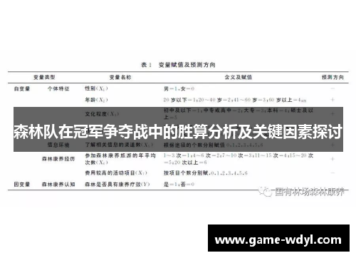 森林队在冠军争夺战中的胜算分析及关键因素探讨